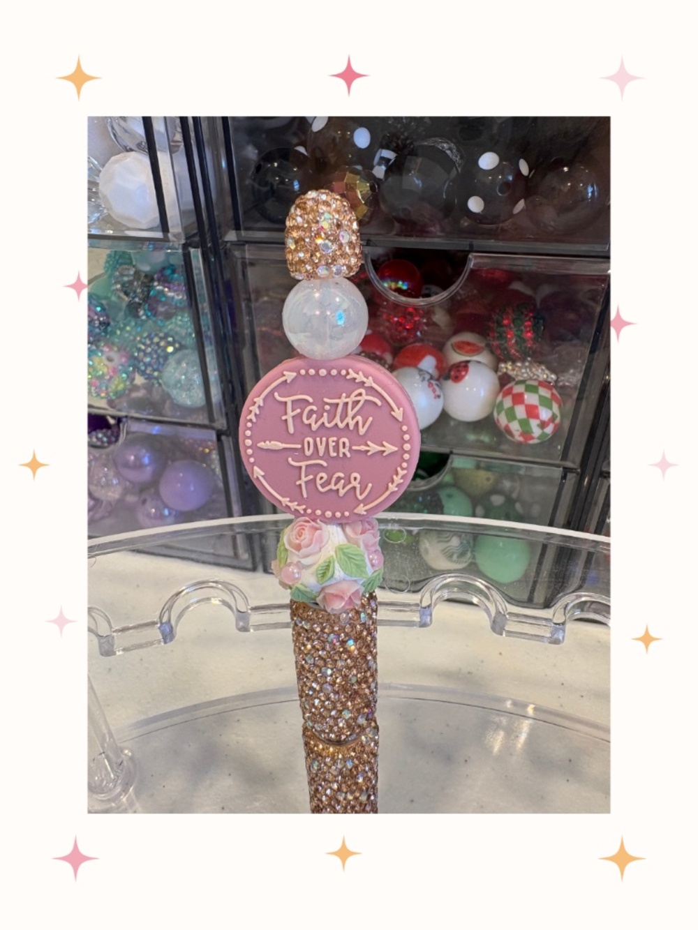 Handmade Faith Over Fear Rhinestone Beaded Pen